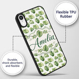 Minimal Watercolor Monstera Leaves Printed Design Custom Name Protective Phone Case Mobile Cover Durable Everyday Smartphone Shock Resistant