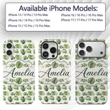 Minimal Watercolor Monstera Leaves Printed Design Custom Name Protective Phone Case Mobile Cover Durable Everyday Smartphone Shock Resistant