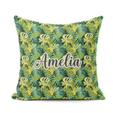 Custom Name Bright Tropical Monstera Leaves Dense Jungle Pattern Square Filled Cushion Throw Pillow Sofa Bed Home Decor Zip Washable UK Made