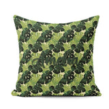 Custom Name Layered Green Monstera Leaves on Soft Cream Seamless Square Filled Cushion Throw Pillow Sofa Bed Home Decor Zip Washable UK Made