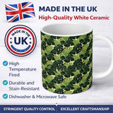 Personalized Custom Name Layered Green Monstera Leaves on Soft Cream Background Seamless 11oz Ceramic Coffee Tea Mug White Large Handle