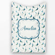 Watercolor Peacock Birds with Soft Floral Background Seamless  Personalised Custom Name Super Soft Fleece Blanket Bed Sofa Throw