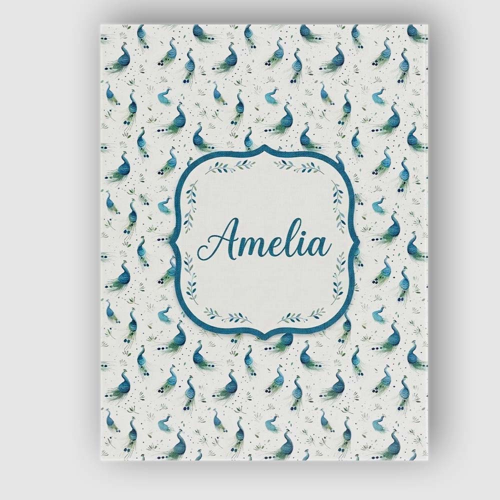 Personalised Name Watercolor Peacock Birds Custom  Unique Gift Idea Elegant Feature Canvas Wall Art Print Decor Picture Ready to Hang