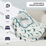 Watercolor Peacock Birds with Soft Floral Background Seamless  Personalised Custom Name Super Soft Fleece Blanket Bed Sofa Throw