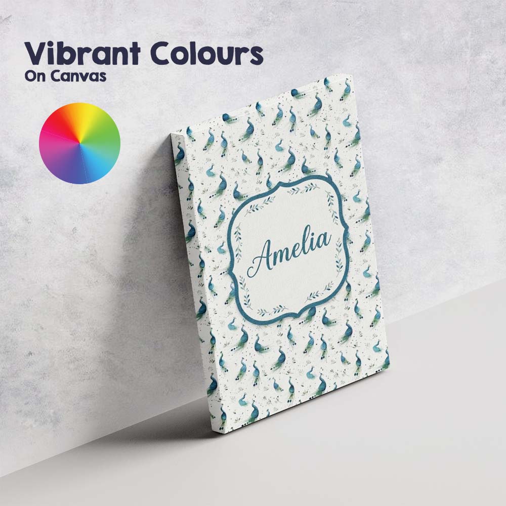Personalised Name Watercolor Peacock Birds Custom  Unique Gift Idea Elegant Feature Canvas Wall Art Print Decor Picture Ready to Hang