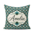 Custom Name Elegant Peacock Feather Fan Deco Style Seamless Name Square Filled Cushion Throw Pillow Sofa Bed Home Decor Zip Washable UK Made