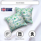 Custom Name Colorful Feathers with Botanical Elements Seamless Square Filled Cushion Throw Pillow Sofa Bed Home Decor Zip Washable UK Made