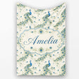 Vintage Peacock Birds with Floral Garden Background Seamless  Personalised Custom Name Super Soft Fleece Blanket Bed Sofa Throw