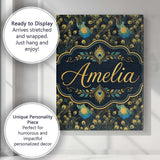 Personalised Name Luxury Dark Peacock Custom Modern Room Accent Creative Decorator Style Canvas Wall Art Print Decor Picture Ready to Hang