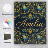 Personalised Name Luxury Dark Peacock Custom Modern Room Accent Creative Decorator Style Canvas Wall Art Print Decor Picture Ready to Hang