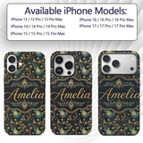 Luxury Dark Peacock Feathers with Gold Details Custom Name Protective Phone Case Mobile Cover Durable Everyday Smartphone Shock Resistant
