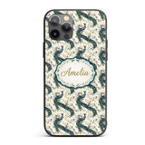Ornate Peacock Birds with Decorative Floral Printed Design Custom Name Protective Phone Case Mobile Cover Durable Smartphone Shock Resistant
