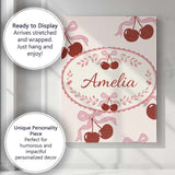 Personalised Name Cherry Bow Ribbon Cute Cream Neutral Background Custom  Bespoke Canvas Wall Art Print Decor Picture Ready to Hang
