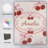Personalised Name Cherry Bow Ribbon Cute Cream Neutral Background Custom  Bespoke Canvas Wall Art Print Decor Picture Ready to Hang