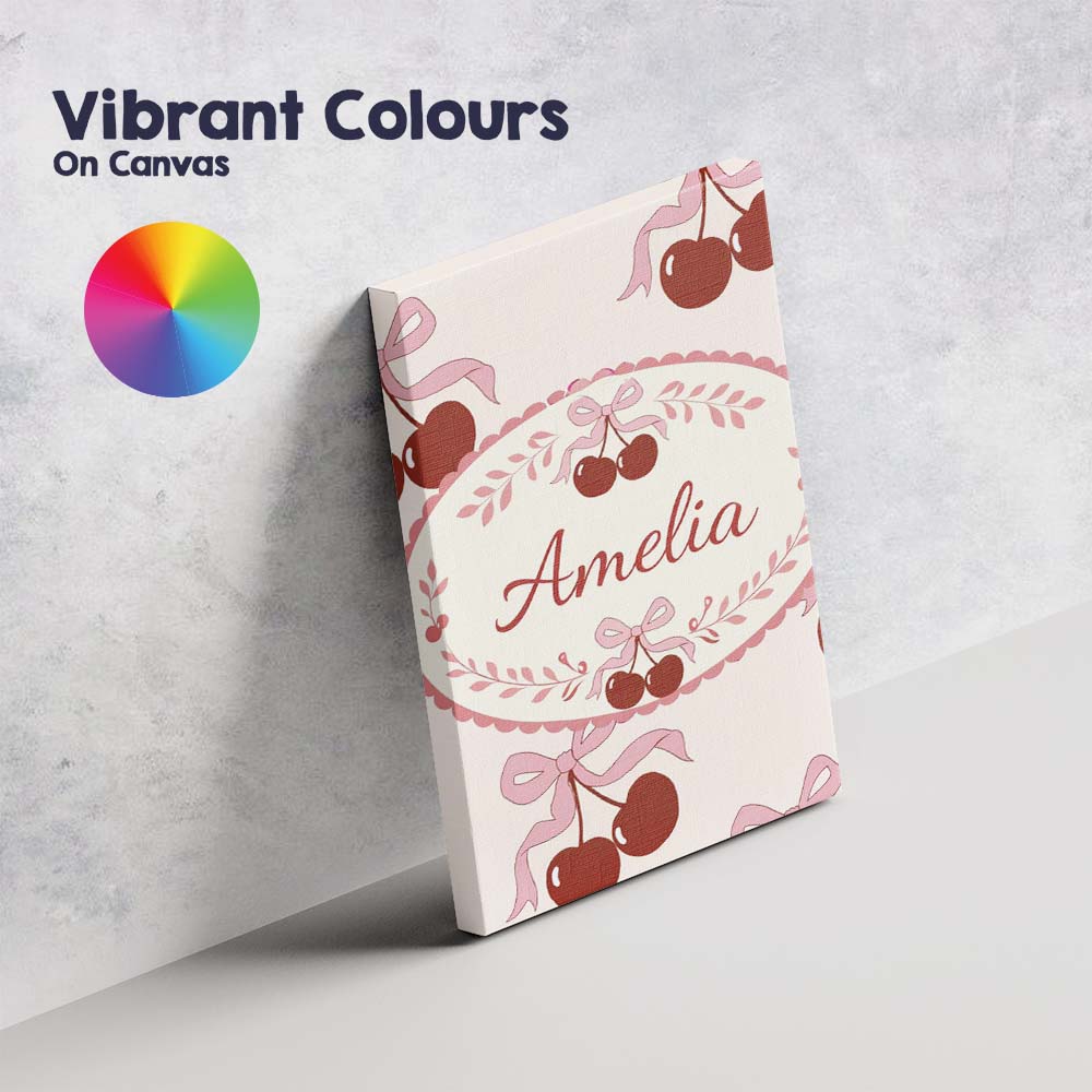 Personalised Name Cherry Bow Ribbon Cute Cream Neutral Background Custom  Bespoke Canvas Wall Art Print Decor Picture Ready to Hang