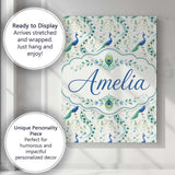 Personalised Name Elegant Peacock Birds Custom  Unique Gift Idea Modern Room Accent Canvas Wall Art Print Decor Picture Ready to Hang