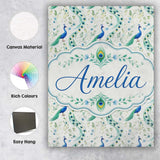 Personalised Name Elegant Peacock Birds Custom  Unique Gift Idea Modern Room Accent Canvas Wall Art Print Decor Picture Ready to Hang