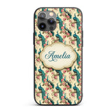Vintage Peacock Birds with Pink Floral Garden Custom Name Protective Phone Case Mobile Cover Durable Everyday Smartphone Shock Resistant