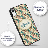 Vintage Peacock Birds with Pink Floral Garden Custom Name Protective Phone Case Mobile Cover Durable Everyday Smartphone Shock Resistant