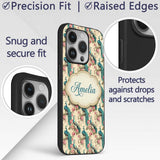 Vintage Peacock Birds with Pink Floral Garden Custom Name Protective Phone Case Mobile Cover Durable Everyday Smartphone Shock Resistant