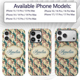 Vintage Peacock Birds with Pink Floral Garden Custom Name Protective Phone Case Mobile Cover Durable Everyday Smartphone Shock Resistant