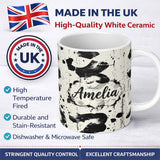 Personalized Custom Name Expressive Black Ink Calligraphy Brush Marks on Neutral Background 11oz Ceramic Coffee Tea Mug White Large Handle