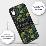 Luxury Gold and Teal Peacock Feather Ornamental Custom Name Protective Phone Case Mobile Cover Durable Everyday Smartphone Shock Resistant