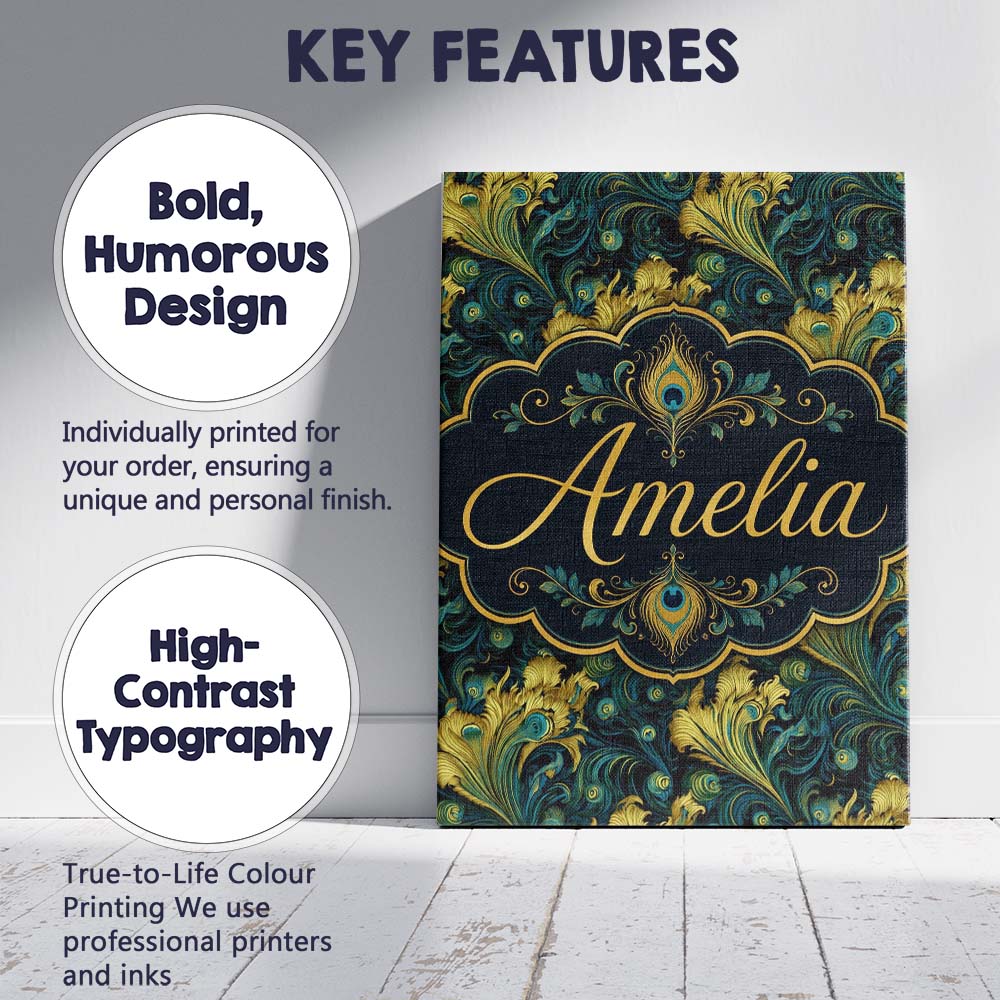 Personalised Name Luxury Gold and Teal Custom  Modern Room Accent Elegant Feature Canvas Wall Art Print Decor Picture Ready to Hang