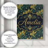 Personalised Name Luxury Gold and Teal Custom  Modern Room Accent Elegant Feature Canvas Wall Art Print Decor Picture Ready to Hang