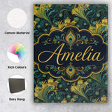 Personalised Name Luxury Gold and Teal Custom  Modern Room Accent Elegant Feature Canvas Wall Art Print Decor Picture Ready to Hang