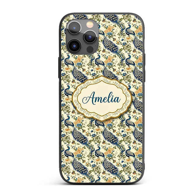 Classic Peacock Birds with Floral Motif Vintage Custom Name Protective Phone Case Mobile Cover Durable Everyday Smartphone Shock Resistant