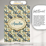 Classic Peacock Birds with Floral Motif Vintage Style Seamless  Personalised Custom Name Super Soft Fleece Blanket Bed Sofa Throw