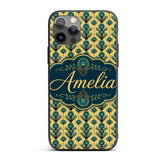 Art Deco Peacock Feather Motif in Teal and Gold Custom Name Protective Phone Case Mobile Cover Durable Everyday Smartphone Shock Resistant