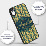 Art Deco Peacock Feather Motif in Teal and Gold Custom Name Protective Phone Case Mobile Cover Durable Everyday Smartphone Shock Resistant