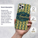 Art Deco Peacock Feather Motif in Teal and Gold Custom Name Protective Phone Case Mobile Cover Durable Everyday Smartphone Shock Resistant