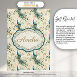 Graceful Peacock Birds with Flowing Feather Trails Seamless Pattern  Personalised Custom Name Super Soft Fleece Blanket Bed Sofa Throw
