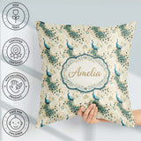 Custom Name Graceful Peacock Birds with Flowing Feather Seamless Square Filled Cushion Throw Pillow Sofa Bed Home Decor Zip Washable UK Made