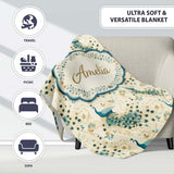 Graceful Peacock Birds with Flowing Feather Trails Seamless Pattern  Personalised Custom Name Super Soft Fleece Blanket Bed Sofa Throw