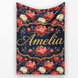 Bold Red and Cream Peony Floral on Dark Background Seamless Pattern  Personalised Custom Name Super Soft Fleece Blanket Bed Sofa Throw