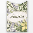 Vintage Botanical Floral Illustration Seamless Pattern Lovely  Personalised Custom Name Super Soft Fleece Blanket Bed Sofa Throw