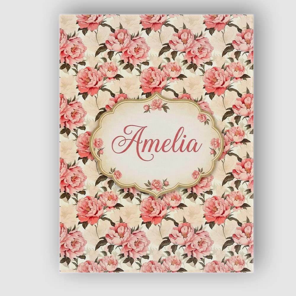 Personalised Name Delicate Pink Peony Custom Modern Room Accent Creative Decorator Style Canvas Wall Art Print Decor Picture Ready to Hang