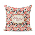 Custom Name Coral Peony Flowers with Blue Leaves Elegant Pattern Square Filled Cushion Throw Pillow Sofa Bed Home Decor Zip Washable UK Made