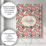 Personalised Name Coral Peony Flowers with Custom  Unique Gift Idea Elegant Feature Canvas Wall Art Print Decor Picture Ready to Hang