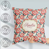 Custom Name Coral Peony Flowers with Blue Leaves Elegant Pattern Square Filled Cushion Throw Pillow Sofa Bed Home Decor Zip Washable UK Made