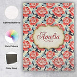 Personalised Name Coral Peony Flowers with Custom  Unique Gift Idea Elegant Feature Canvas Wall Art Print Decor Picture Ready to Hang