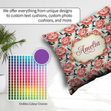 Custom Name Coral Peony Flowers with Blue Leaves Elegant Pattern Square Filled Cushion Throw Pillow Sofa Bed Home Decor Zip Washable UK Made