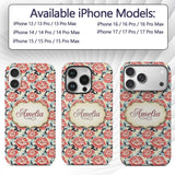 Coral Peony Flowers with Blue Leaves Elegant Custom Name Protective Phone Case Mobile Cover Durable Everyday Smartphone Shock Resistant