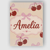 Personalised Name Cherry Bow Ribbon Cute Warm Beige Neutral Background Custom Decorative Canvas Wall Art Print Decor Picture Ready to Hang