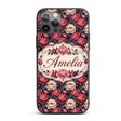 Rich Red and Cream Peony Flowers on Dark Navy Custom Name Protective Phone Case Mobile Cover Durable Everyday Smartphone Shock Resistant