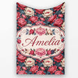 Rich Red and Cream Peony Flowers on Dark Navy Background Seamless  Personalised Custom Name Super Soft Fleece Blanket Bed Sofa Throw